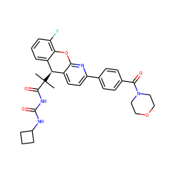 CC(C)(C(=O)NC(=O)NC1CCC1)[C@@H]1c2ccc(-c3ccc(C(=O)N4CCOCC4)cc3)nc2Oc2c(F)cccc21 ZINC000299835272