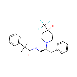 CC(C)(C(=O)NC[C@H](Cc1ccccc1)N1CCC(O)(C(F)(F)F)CC1)c1ccccc1 ZINC001772638910