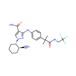 CC(C)(C(=O)NCC(F)(F)F)c1ccc(Nc2nn([C@H]3CCCC[C@@H]3C#N)cc2C(N)=O)cc1 ZINC000221126348