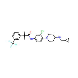 CC(C)(C(=O)Nc1ccc(N2CCC(NCC3CC3)CC2)c(Cl)c1)c1cccc(C(F)(F)F)c1 ZINC000064549045