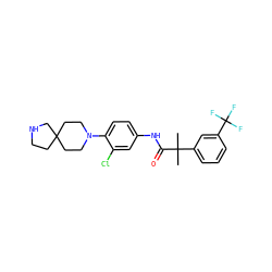 CC(C)(C(=O)Nc1ccc(N2CCC3(CCNC3)CC2)c(Cl)c1)c1cccc(C(F)(F)F)c1 ZINC000064560437