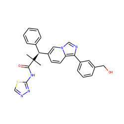 CC(C)(C(=O)Nc1nncs1)[C@@H](c1ccccc1)c1ccc2c(-c3cccc(CO)c3)ncn2c1 ZINC000096284236