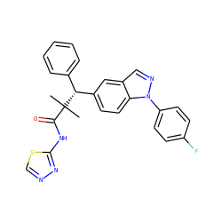 CC(C)(C(=O)Nc1nncs1)[C@H](c1ccccc1)c1ccc2c(cnn2-c2ccc(F)cc2)c1 ZINC000043465536