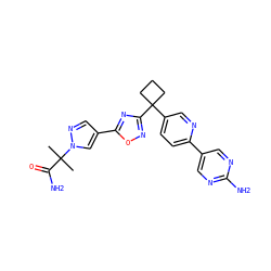 CC(C)(C(N)=O)n1cc(-c2nc(C3(c4ccc(-c5cnc(N)nc5)nc4)CCC3)no2)cn1 ZINC000096175555