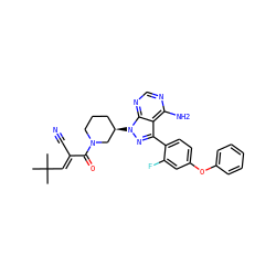 CC(C)(C)/C=C(\C#N)C(=O)N1CCC[C@@H](n2nc(-c3ccc(Oc4ccccc4)cc3F)c3c(N)ncnc32)C1 ZINC000205649044