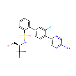 CC(C)(C)[C@@H](CO)NS(=O)(=O)c1ccccc1-c1ccc(-c2cnc(N)cn2)c(F)c1 ZINC000224719879