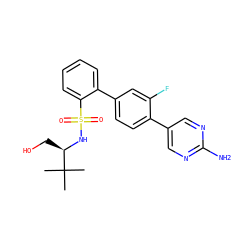 CC(C)(C)[C@@H](CO)NS(=O)(=O)c1ccccc1-c1ccc(-c2cnc(N)nc2)c(F)c1 ZINC000224728522