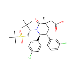 CC(C)(C)[C@@H](CS(=O)(=O)C(C)(C)C)N1C(=O)[C@@](C)(CC(=O)O)C[C@H](c2cccc(Cl)c2)[C@H]1c1ccc(Cl)cc1 ZINC000103243868
