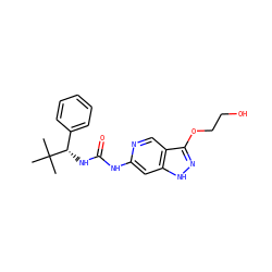 CC(C)(C)[C@@H](NC(=O)Nc1cc2[nH]nc(OCCO)c2cn1)c1ccccc1 ZINC000209333819