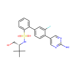 CC(C)(C)[C@H](CO)NS(=O)(=O)c1ccccc1-c1ccc(-c2cnc(N)nc2)c(F)c1 ZINC000224725992