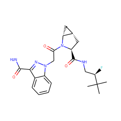 CC(C)(C)[C@H](F)CNC(=O)[C@@H]1C[C@H]2C[C@H]2N1C(=O)Cn1nc(C(N)=O)c2ccccc21 ZINC000210645911