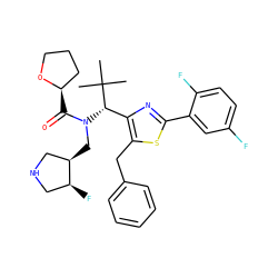 CC(C)(C)[C@H](c1nc(-c2cc(F)ccc2F)sc1Cc1ccccc1)N(C[C@@H]1CNC[C@@H]1F)C(=O)[C@@H]1CCCO1 ZINC000169702687