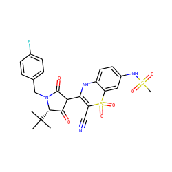 CC(C)(C)[C@H]1C(=O)C(C2=C(C#N)S(=O)(=O)c3cc(NS(C)(=O)=O)ccc3N2)C(=O)N1Cc1ccc(F)cc1 ZINC000043172195