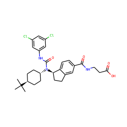 CC(C)(C)[C@H]1CC[C@H](N(C(=O)Nc2cc(Cl)cc(Cl)c2)[C@@H]2CCc3cc(C(=O)NCCC(=O)O)ccc32)CC1 ZINC000261103702