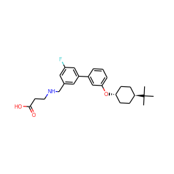 CC(C)(C)[C@H]1CC[C@H](Oc2cccc(-c3cc(F)cc(CNCCC(=O)O)c3)c2)CC1 ZINC001772642813