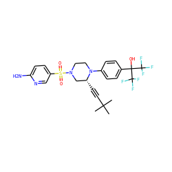 CC(C)(C)C#C[C@@H]1CN(S(=O)(=O)c2ccc(N)nc2)CCN1c1ccc(C(O)(C(F)(F)F)C(F)(F)F)cc1 ZINC000103263630