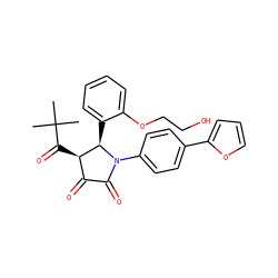 CC(C)(C)C(=O)[C@@H]1C(=O)C(=O)N(c2ccc(-c3ccco3)cc2)[C@@H]1c1ccccc1OCCO ZINC000169695007