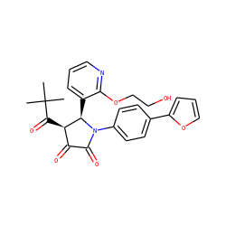 CC(C)(C)C(=O)[C@@H]1C(=O)C(=O)N(c2ccc(-c3ccco3)cc2)[C@@H]1c1cccnc1OCCO ZINC000169695287