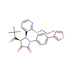 CC(C)(C)C(=O)[C@@H]1C(=O)C(=O)N(c2ccc(-c3ccoc3)cc2)[C@@H]1c1cccnc1OCCO ZINC000169695259