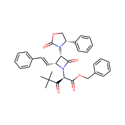 CC(C)(C)C(=O)[C@H](C(=O)OCc1ccccc1)N1C(=O)[C@@H](N2C(=O)OC[C@@H]2c2ccccc2)[C@H]1/C=C/c1ccccc1 ZINC000003952899