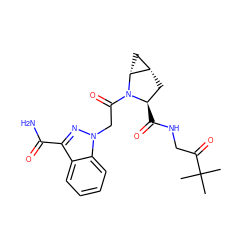 CC(C)(C)C(=O)CNC(=O)[C@@H]1C[C@H]2C[C@H]2N1C(=O)Cn1nc(C(N)=O)c2ccccc21 ZINC000210632024
