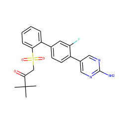 CC(C)(C)C(=O)CS(=O)(=O)c1ccccc1-c1ccc(-c2cnc(N)nc2)c(F)c1 ZINC000224746036