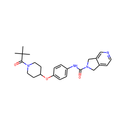 CC(C)(C)C(=O)N1CCC(Oc2ccc(NC(=O)N3Cc4ccncc4C3)cc2)CC1 ZINC000167950641