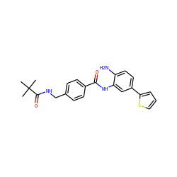 CC(C)(C)C(=O)NCc1ccc(C(=O)Nc2cc(-c3cccs3)ccc2N)cc1 ZINC000146190463