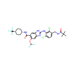 CC(C)(C)C(=O)NCc1ccc(Cl)c(Nc2nc3cc(OC(F)F)c(C(=O)N[C@H]4CC[C@H](C(F)(F)F)CC4)cc3[nH]2)c1Cl ZINC000261101215