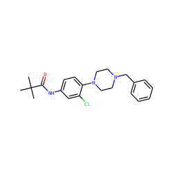 CC(C)(C)C(=O)Nc1ccc(N2CCN(Cc3ccccc3)CC2)c(Cl)c1 ZINC000064559267