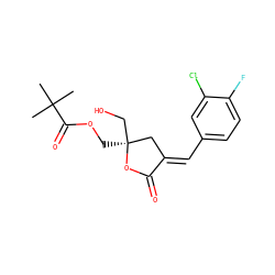 CC(C)(C)C(=O)OC[C@]1(CO)C/C(=C\c2ccc(F)c(Cl)c2)C(=O)O1 ZINC000040845517