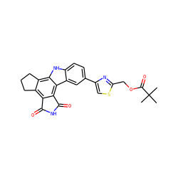 CC(C)(C)C(=O)OCc1nc(-c2ccc3[nH]c4c5c(c6c(c4c3c2)C(=O)NC6=O)CCC5)cs1 ZINC000028897352