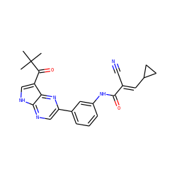 CC(C)(C)C(=O)c1c[nH]c2ncc(-c3cccc(NC(=O)/C(C#N)=C/C4CC4)c3)nc12 ZINC000224007786