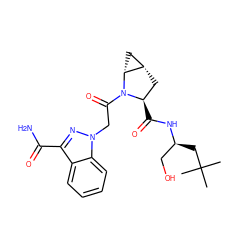 CC(C)(C)C[C@@H](CO)NC(=O)[C@@H]1C[C@H]2C[C@H]2N1C(=O)Cn1nc(C(N)=O)c2ccccc21 ZINC000217722358