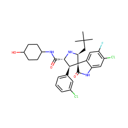 CC(C)(C)C[C@@H]1N[C@@H](C(=O)NC2CCC(O)CC2)[C@H](c2cccc(Cl)c2)[C@]12C(=O)Nc1cc(Cl)c(F)cc12 ZINC000169701411