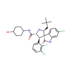 CC(C)(C)C[C@@H]1N[C@@H](C(=O)NC2CCC(O)CC2)[C@H](c2cccc(Cl)c2F)[C@@]12C(=O)Nc1cc(Cl)ccc12 ZINC000143790150
