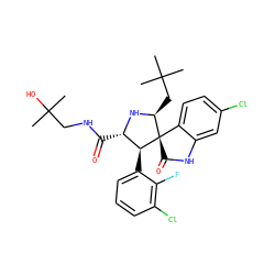 CC(C)(C)C[C@@H]1N[C@@H](C(=O)NCC(C)(C)O)[C@H](c2cccc(Cl)c2F)[C@]12C(=O)Nc1cc(Cl)ccc12 ZINC000096272614