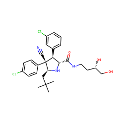 CC(C)(C)C[C@@H]1N[C@@H](C(=O)NCC[C@H](O)CO)[C@H](c2cccc(Cl)c2)[C@@]1(C#N)c1ccc(Cl)cc1 ZINC000096273115