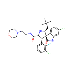 CC(C)(C)C[C@@H]1N[C@@H](C(=O)NCCN2CCOCC2)[C@H](c2cccc(Cl)c2F)[C@]12C(=O)Nc1cc(Cl)ccc12 ZINC000095602996