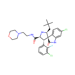 CC(C)(C)C[C@@H]1N[C@H](C(=O)NCCN2CCOCC2)[C@@H](c2cccc(Cl)c2F)[C@]12C(=O)Nc1cc(Cl)ccc12 ZINC000036184577