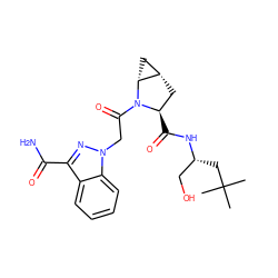 CC(C)(C)C[C@H](CO)NC(=O)[C@@H]1C[C@H]2C[C@H]2N1C(=O)Cn1nc(C(N)=O)c2ccccc21 ZINC000210632092