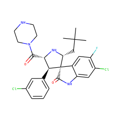 CC(C)(C)C[C@H]1N[C@@H](C(=O)N2CCNCC2)[C@H](c2cccc(Cl)c2)[C@@]12C(=O)Nc1cc(Cl)c(F)cc12 ZINC000144384862