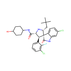 CC(C)(C)C[C@H]1N[C@@H](C(=O)NC2CCC(O)CC2)[C@H](c2cccc(Cl)c2F)[C@@]12C(=O)Nc1cc(Cl)ccc12 ZINC000146904895