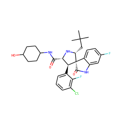 CC(C)(C)C[C@H]1N[C@@H](C(=O)NC2CCC(O)CC2)[C@H](c2cccc(Cl)c2F)[C@@]12C(=O)Nc1cc(F)ccc12 ZINC000169701398