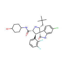CC(C)(C)C[C@H]1N[C@@H](C(=O)NC2CCC(O)CC2)[C@H](c2cccc(F)c2F)[C@@]12C(=O)Nc1cc(Cl)ccc12 ZINC000146913300