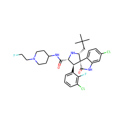 CC(C)(C)C[C@H]1N[C@@H](C(=O)NC2CCN(CCF)CC2)[C@H](c2cccc(Cl)c2F)[C@@]12C(=O)Nc1cc(Cl)ccc12 ZINC000198812816