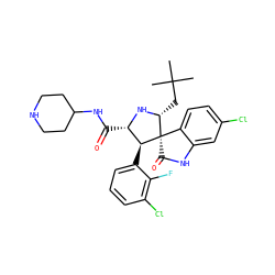 CC(C)(C)C[C@H]1N[C@@H](C(=O)NC2CCNCC2)[C@H](c2cccc(Cl)c2F)[C@@]12C(=O)Nc1cc(Cl)ccc12 ZINC000146894257