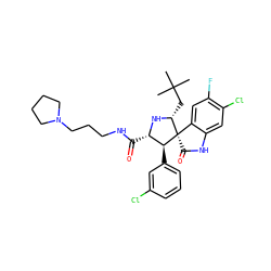 CC(C)(C)C[C@H]1N[C@@H](C(=O)NCCCN2CCCC2)[C@H](c2cccc(Cl)c2)[C@@]12C(=O)Nc1cc(Cl)c(F)cc12 ZINC000146960949