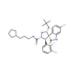 CC(C)(C)C[C@H]1N[C@@H](C(=O)NCCCN2CCCC2)[C@H](c2cccc(Cl)c2F)[C@@]12C(=O)Nc1cc(Cl)ccc12 ZINC000144294022
