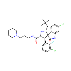 CC(C)(C)C[C@H]1N[C@@H](C(=O)NCCCN2CCCCC2)[C@H](c2cccc(Cl)c2F)[C@@]12C(=O)Nc1cc(Cl)ccc12 ZINC000144197937